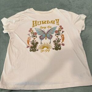 Hurley Surf Co Butterfly Graphic T-Shirt Women’s Large White Floral
